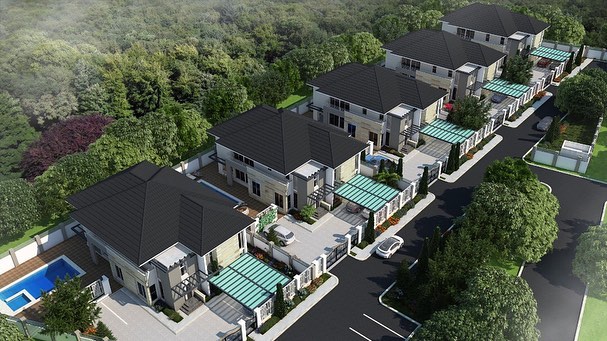 Aerial view of an Avalon-designed gated terrace estate